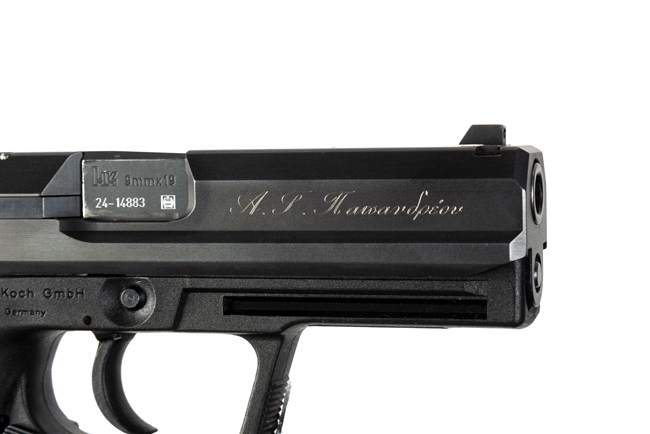 Pistol HK-USP Νο24-14883 engraved with the name A. G. PAPANDREOU